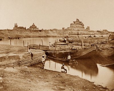 Bridge of Boats over the Gumti River, near the Chattar Manzil and Fusseed Bakah or Old Palace by Felice Beato